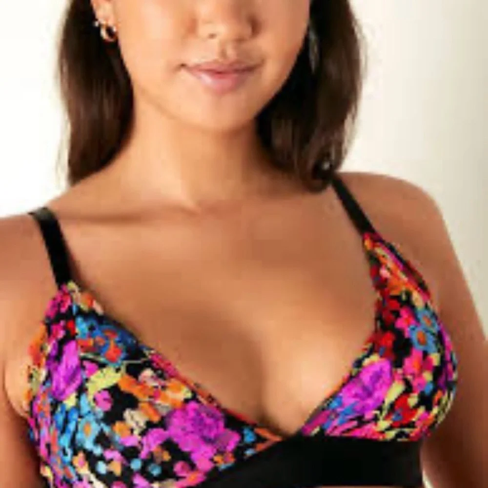 Floral Multicolor Padded Bralette with Black Trim and Panties Matching set